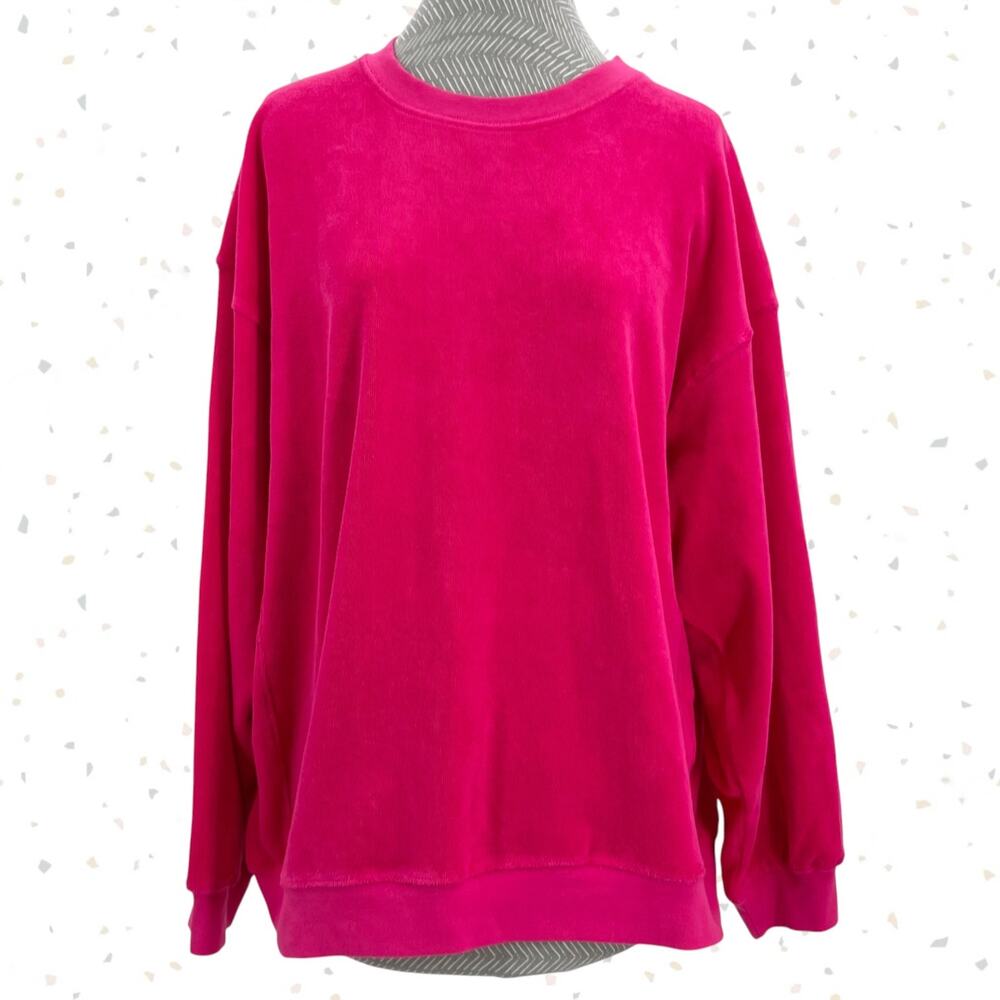 Daily Drills Hot Pink Terry Oversized Crew Pullover Sweatshirt Size XS / S NEW